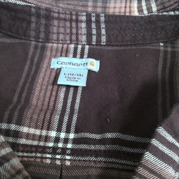 Carhartt Brown Plaid Flannel 1/2 Button Up Casual Cotton Shirt Women's Large - Picture 4 of 8